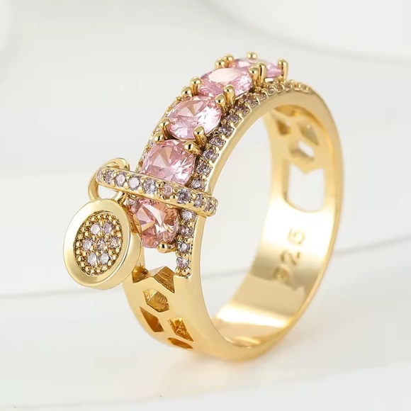 Anthropologie Jewelry - New! Women’s pink diamond 18 k gold color plated unique ring